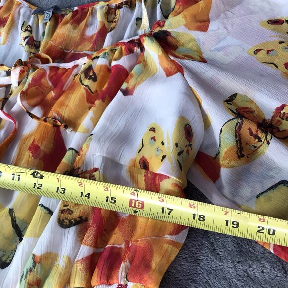 Fig & Flower Anthropologie Floral Chiffon Dress Size 2X 3/4 Sleeve Midi Flirty - Picture 7 of 11